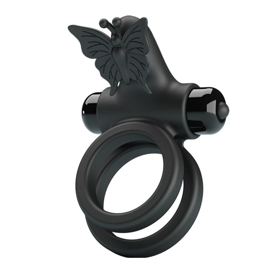 PRETTY LOVE - DOPPIO ANELLO VIBRANTE CON STIMOLATORE NERO